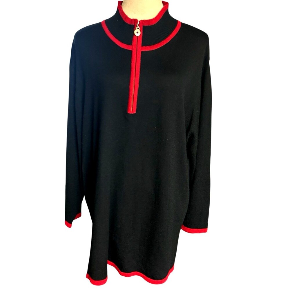 Jennifer Moore Women 2X Vintage Wool Blend Mock Neck 1/4 Zip Black Sweater